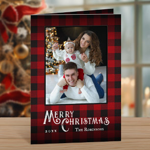 Feliz Navidad Rustic Red Buffalo Plaid Photo
