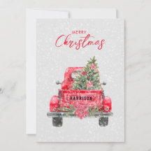 Feliz Navidad Rustic Red Truck Tarjeta de vacacion