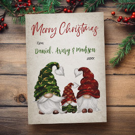 Feliz Navidad Rustic Watercolor Gnome Family