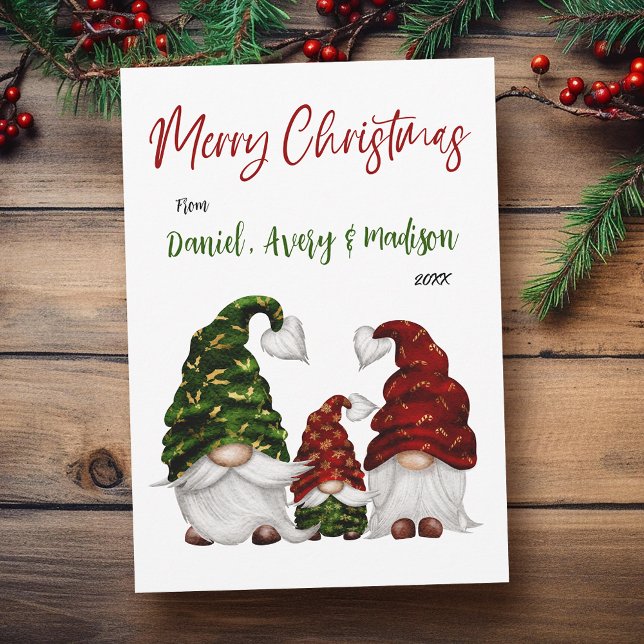 Feliz Navidad Rustic Watercolor Gnome Family (Available in high quality print or digital download for quick text messaging, email or self print.)