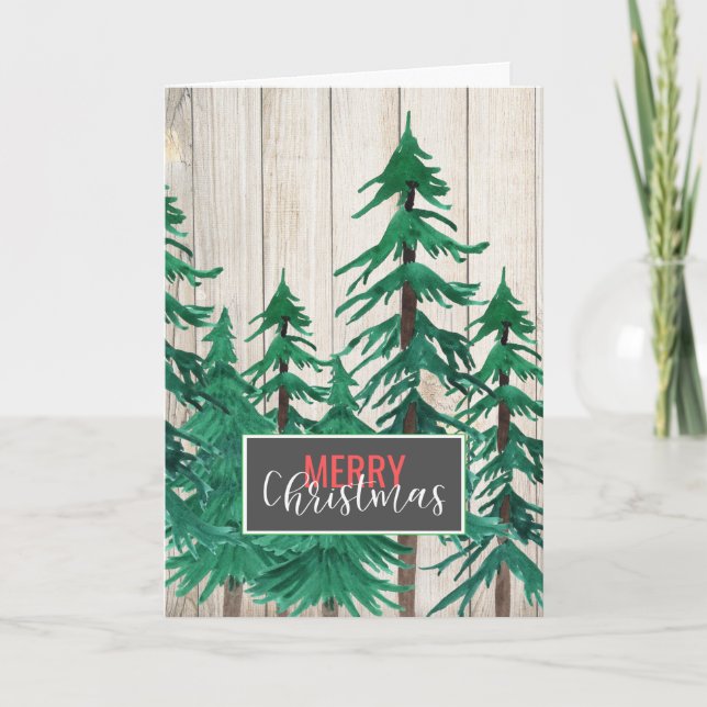 Feliz Navidad Rustic Watercolor Pine Trees (Anverso)