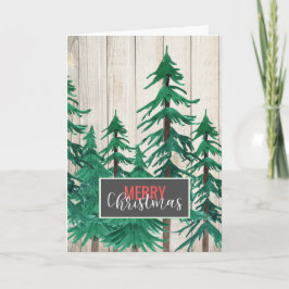 Feliz Navidad Rustic Watercolor Pine Trees