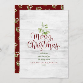 Feliz Navidad Rustic Wood Mistletoe Borgoña