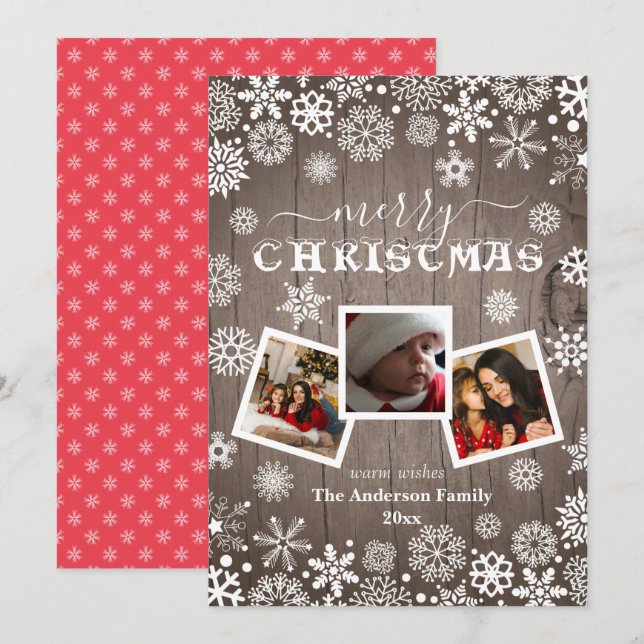 Feliz Navidad Rustic Wood Snowflake 3 Foto (Anverso / Reverso)