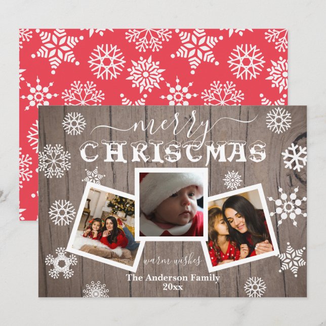 Feliz Navidad Rustic Wood Snowflake 3 Foto (Anverso / Reverso)