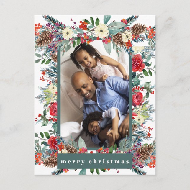 Feliz Navidad rústico moderno floral 4 fotos (Anverso)