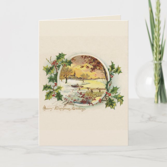 Feliz Navidad Saludos Vintage Village Scene (Anverso)