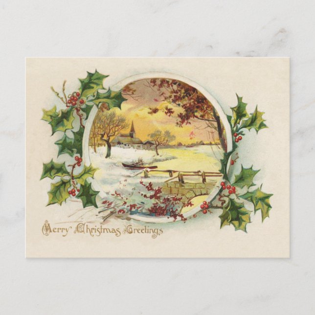 Feliz Navidad Saludos Vintage Village Scene (Anverso)