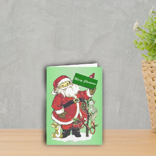 Feliz Navidad Santa Animales del Bosque Árbol Niev