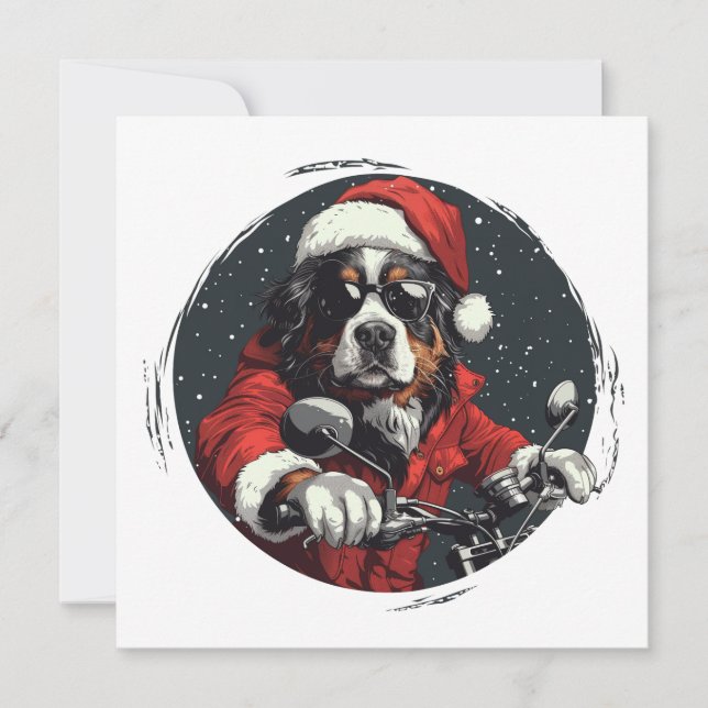Feliz Navidad Santa Bernese Montaña Perro Biciclet (Anverso)