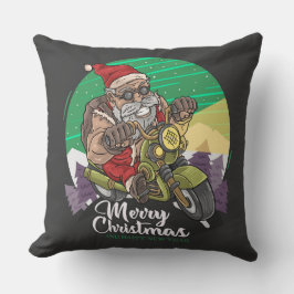 Feliz Navidad Santa Biker Cojín decorativo