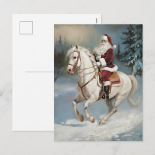 Feliz Navidad Santa Cabalgando Caballo Blanco Neva