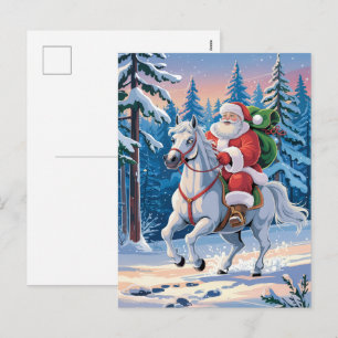 Feliz Navidad Santa Cabalgando Caballo Blanco Neva