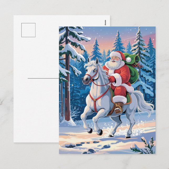 Feliz Navidad Santa Cabalgando Caballo Blanco Neva (Anverso / Reverso)