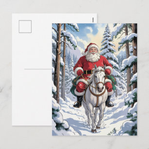 Feliz Navidad Santa Cabalgando Caballo Blanco Neva