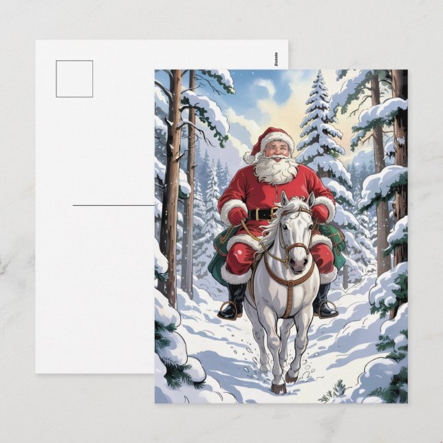 Feliz Navidad Santa Cabalgando Caballo Blanco Neva (Anverso / Reverso)