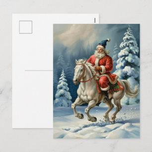 Feliz Navidad Santa Claus montando un caballo blan