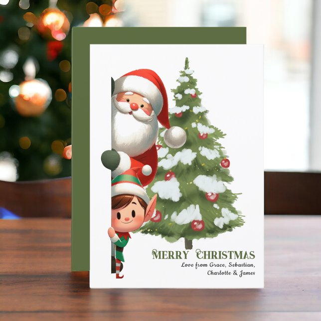 Feliz Navidad Santa Claus y Elf Personalizados (Merry Christmas Santa Claus & Elf Personalized Holiday Card from Ricaso. digital download available)