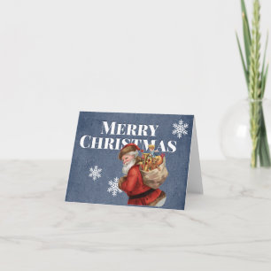 Feliz Navidad Santa Copo de Nieve Azul Marino Vint