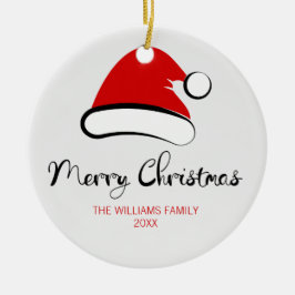 Feliz Navidad Santa Hat Ornamento cerámico