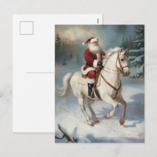 Feliz Navidad Santa Montando Caballo Blanco Nevand
