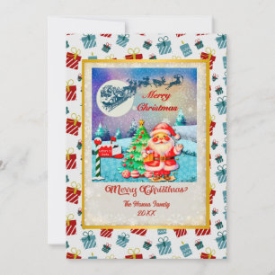 Feliz Navidad Santa, Sleigh, reno, copo de nieve
