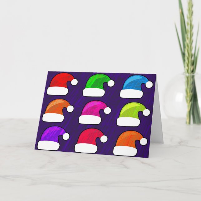 Feliz Navidad Santa Sombreros Rojo Azul Púrpura Ve (Anverso)