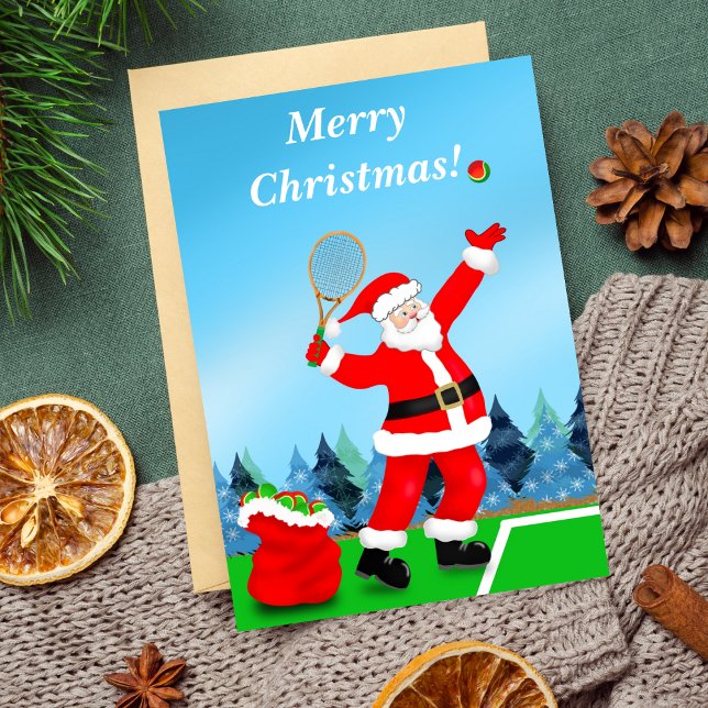 Feliz Navidad Santa Tenis (Ace your Christmas card with this tennis greeting card!)