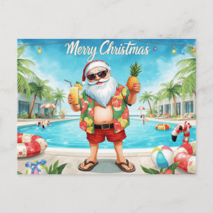 Feliz Navidad Santa Tropical en la Piscina