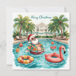 Feliz Navidad Santa Tropical Fiesta en la Piscina