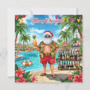 Feliz Navidad Santa Tropical Fiesta en la Piscina