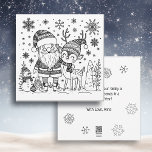 Feliz Navidad | Santa y los renos<br><div class="desc">Tarjeta de Navidades personalizada con páginas de color. Las páginas de colores son un lindo Papá Noel y un reno rodeado de copos de nieve y un hombre de nieve en la parte delantera. La parte posterior de la tarjeta tiene un mensaje de vacaciones que puede personalizar.</div>