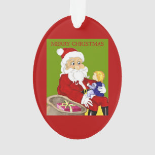 Feliz Navidad Santa y ornamento infantil oval