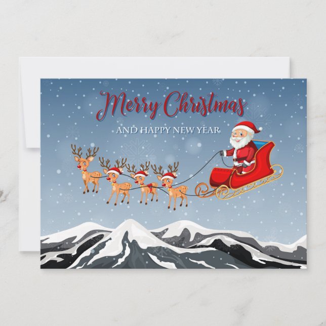 Feliz Navidad Santa y tarjeta plana de renos (Anverso)