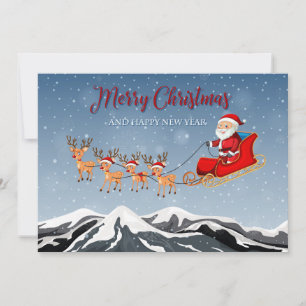 Feliz Navidad Santa y tarjeta plana de renos