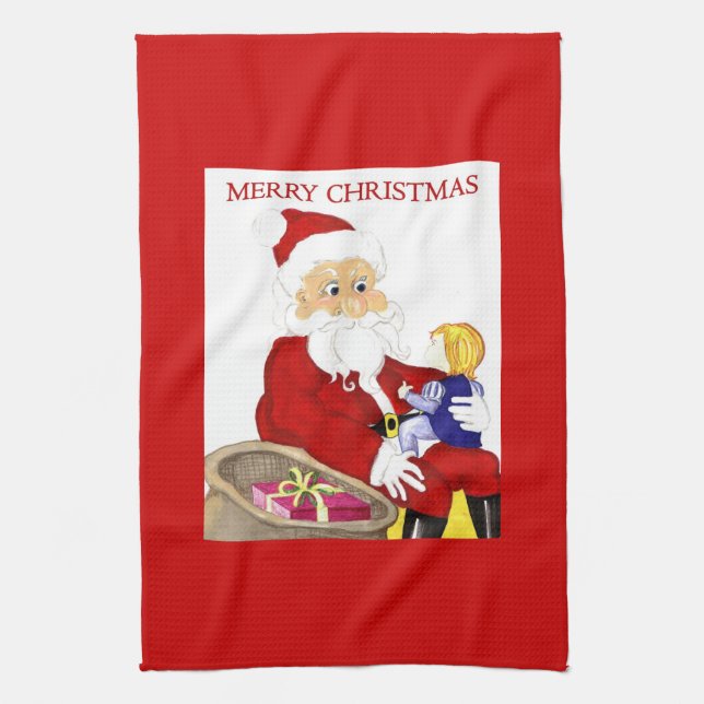 Feliz Navidad Santa y toalla de cocina para niños (Vertical)