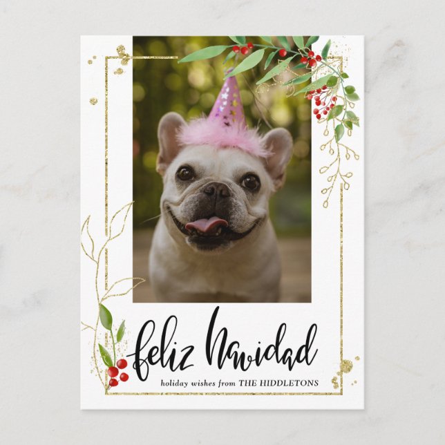 Feliz Navidad | Script Photo Gold Berry Holly (Anverso)