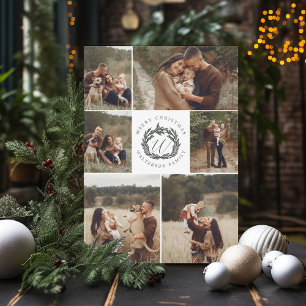 Feliz Navidad Seis Fotografías Garland Wreath Mono