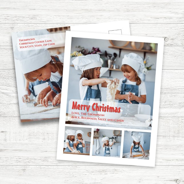 Feliz Navidad Sencillo Saludo de Collage de fotos (Merry Christmas Holiday Photo Postcard. With simple typography,)