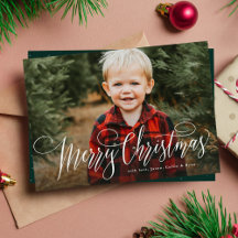 Feliz Navidad simple una foto verde familia