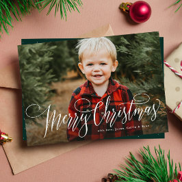 Feliz Navidad simple una foto verde familia