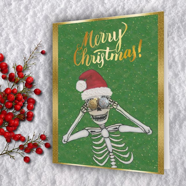 Feliz Navidad Skeleton Santa Hat Gold (Subido por el creador)