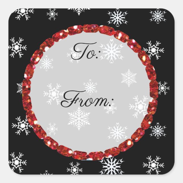 Feliz Navidad Snowflake Black and Red Pegatinas (Anverso)