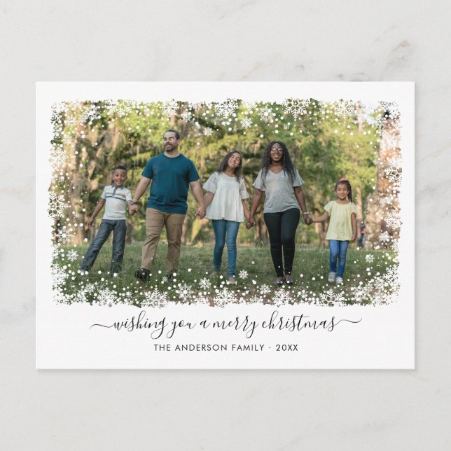 Feliz Navidad Snowflake Elegant Script Photo (Anverso)