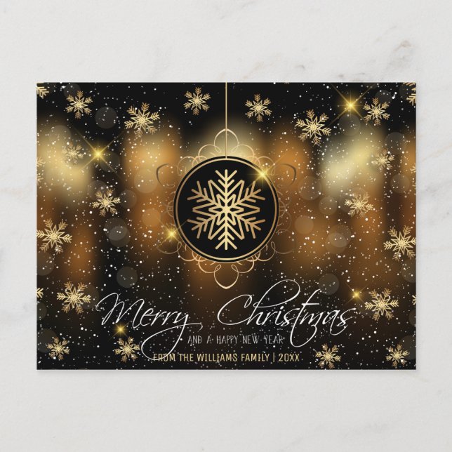 Feliz Navidad Snowflake Gold Black Family Foto (Anverso)