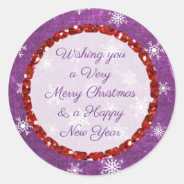 Feliz Navidad Snowflake Morado y Pegatinas rojos