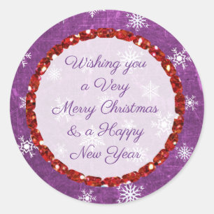 Feliz Navidad Snowflake Morado y Pegatinas rojos