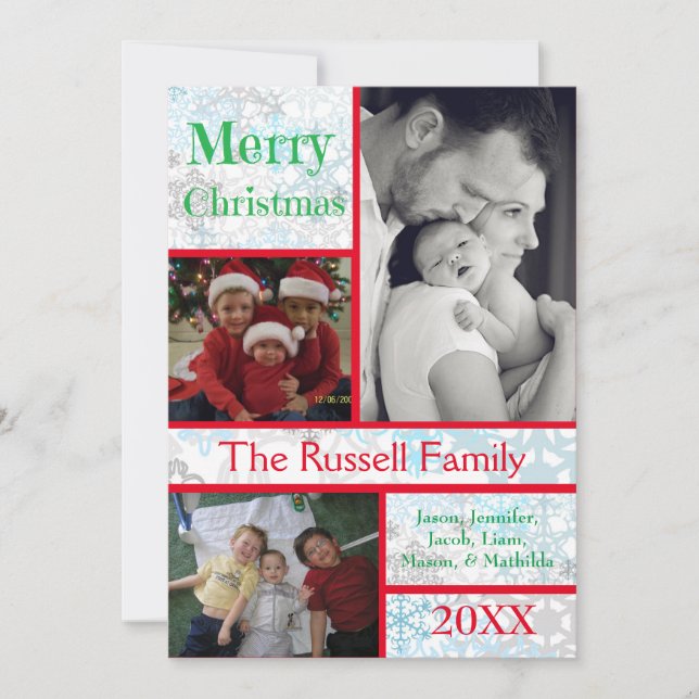 Feliz Navidad Snowflakes Collage 3 fotos (Anverso)