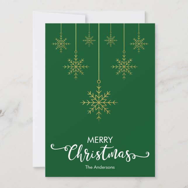 Feliz Navidad Snowflakes Green Navidad Card (Anverso)