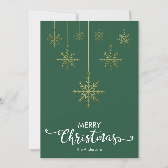 Feliz Navidad Snowflakes Green Navidad Card (Anverso)